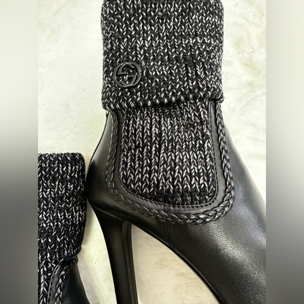 Gucci Black Heeled Boots with Knit Cuff - Picture 9 of 16